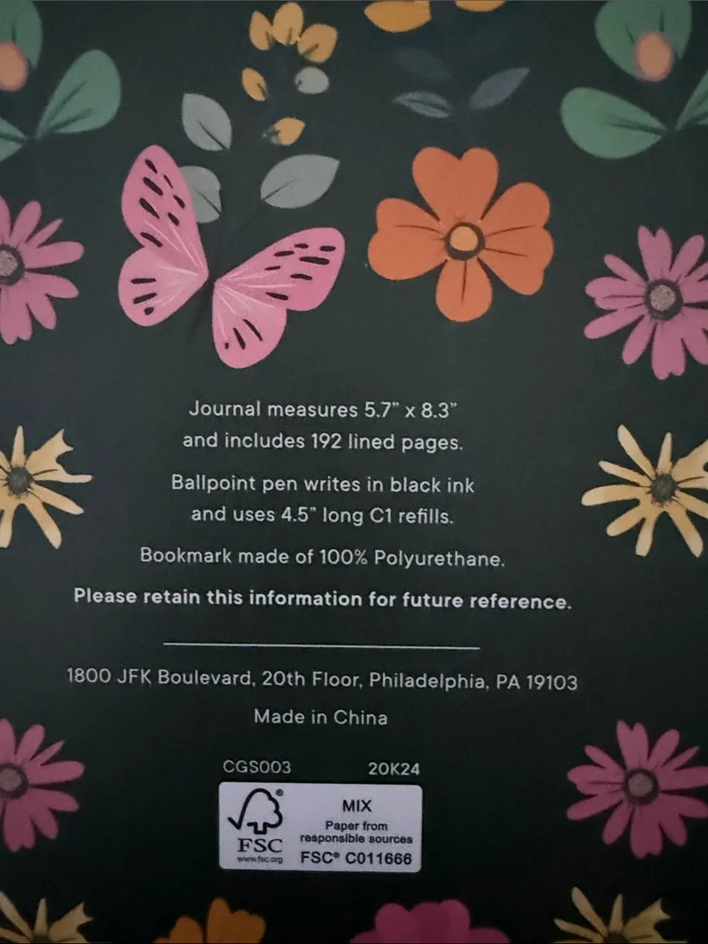 Floral & Butterfly Stationery Set with Gold Pen